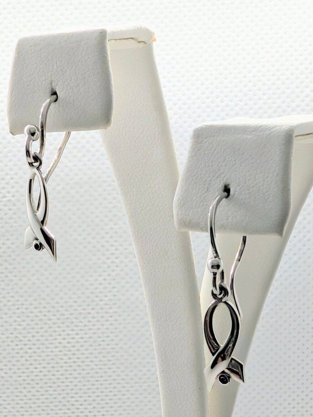NEW in Box Minimalist Style Sterling Silver & Diamond French Wire Earrings - Picture 4 of 13
